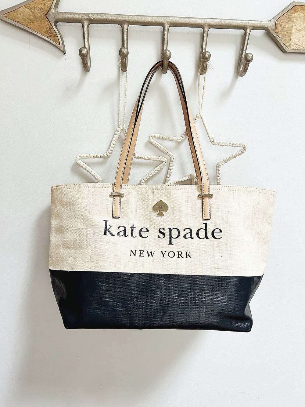 Kate Spade Lott Street Francis Natural Off Shore Navy Tote Bag